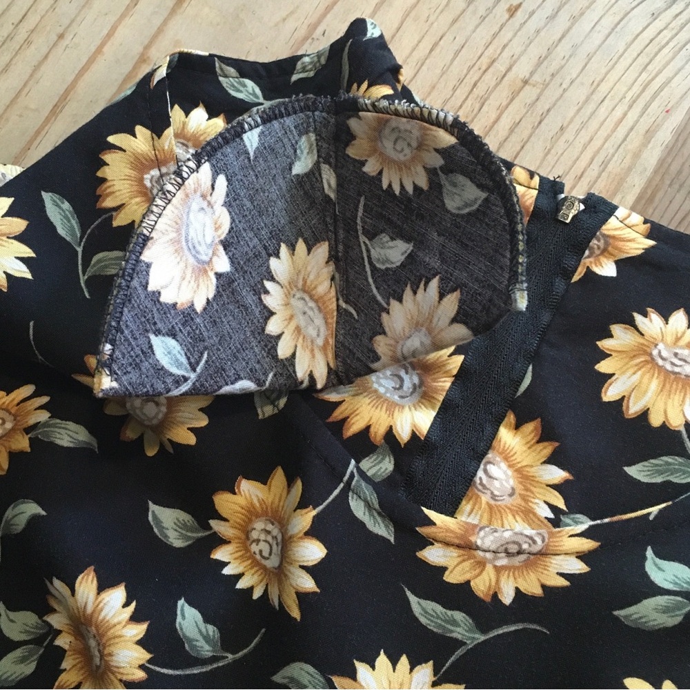 Vintage MsChoice California Sunflower Print Black Floral Mini Dress - Picture 9 of 15